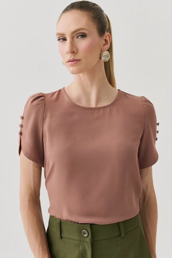 Blusa Manga Mini Botões Forrados Triple