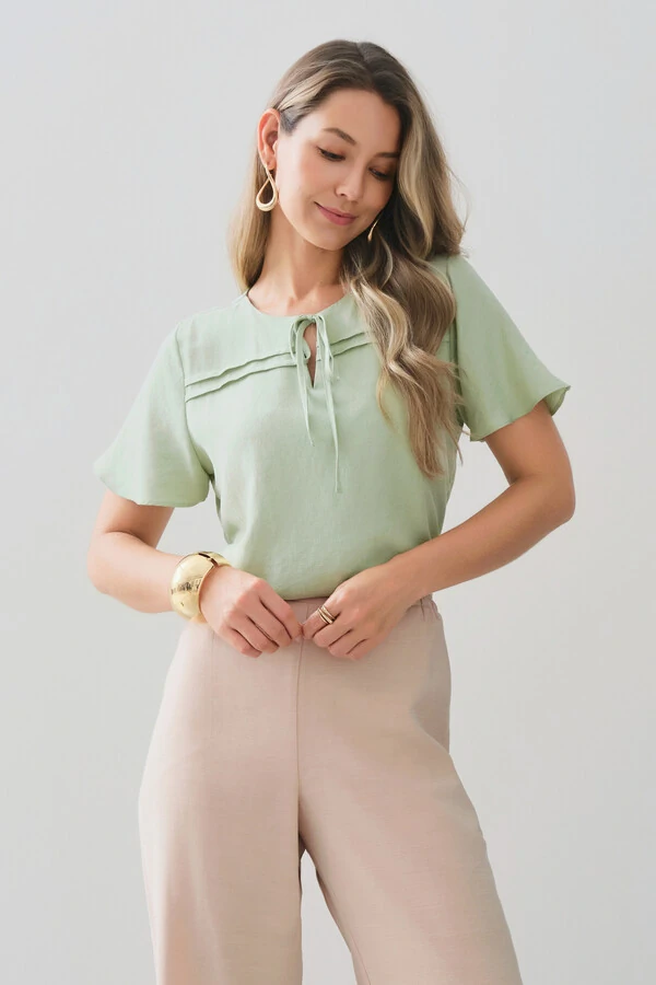 Blusa Decote Laço Pregas Double