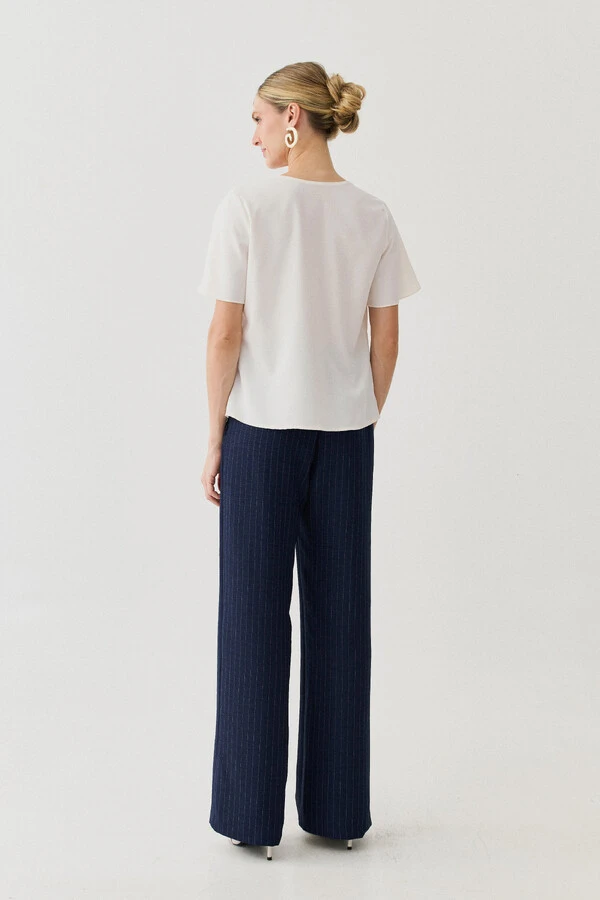 Pantalona Slim Risca de Giz Botões Gold