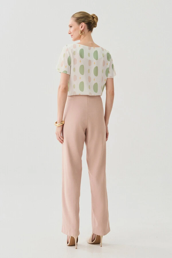 Blusa Abstrata Manga Evasê Decote Canoa