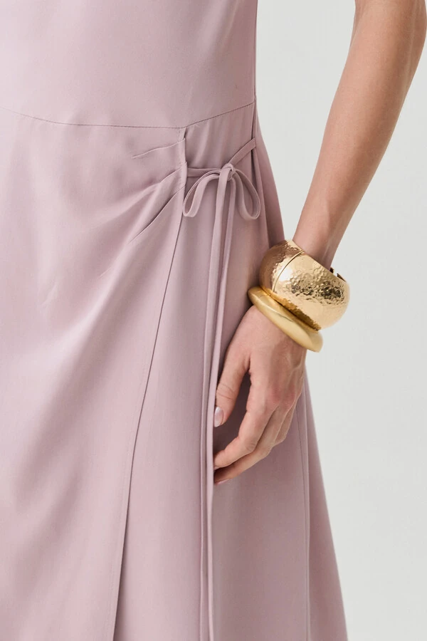 Vestido Midi Regata Transpassado Gola Drapeada Laço Lateral Drapeada