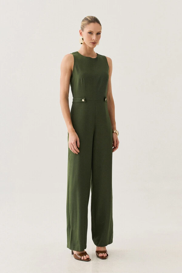 Macacão Regata de Alfaitaria Cintura Martingale Gold