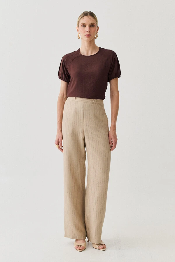 Pantalona Slim Risca de Giz Botões Gold