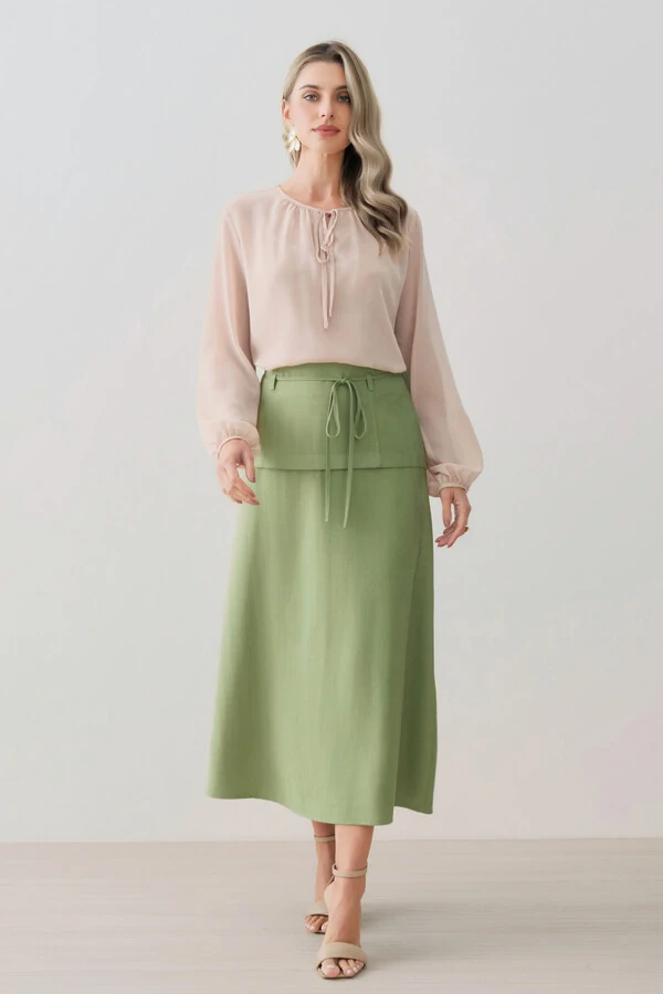 Blusa de Chiffon Yoryu Manga Longa Decote Gota Laço