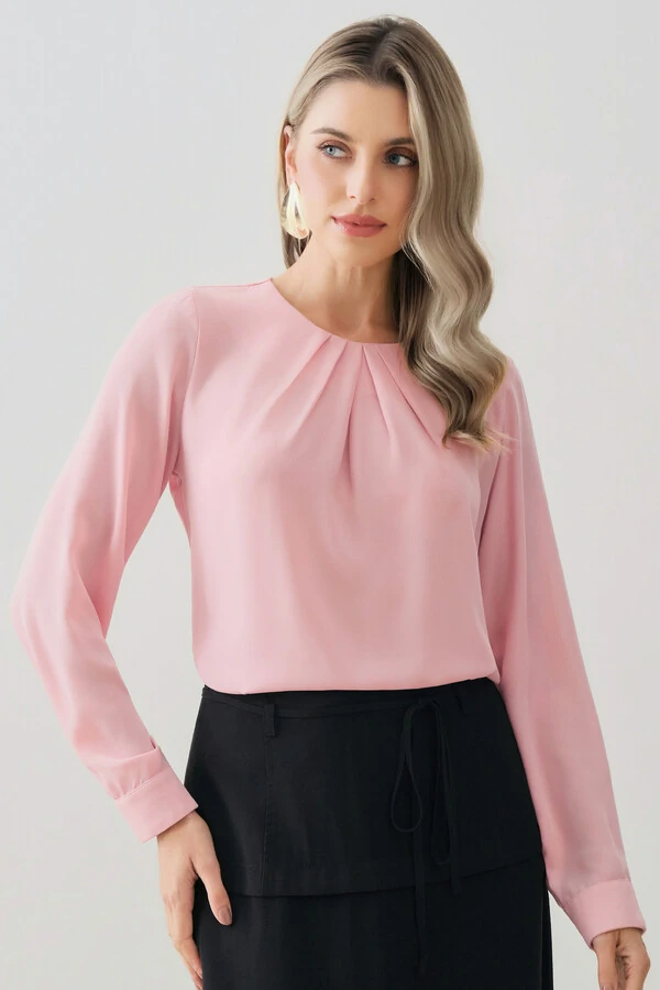 Blusa Manga Longa Punho Decote Pregas