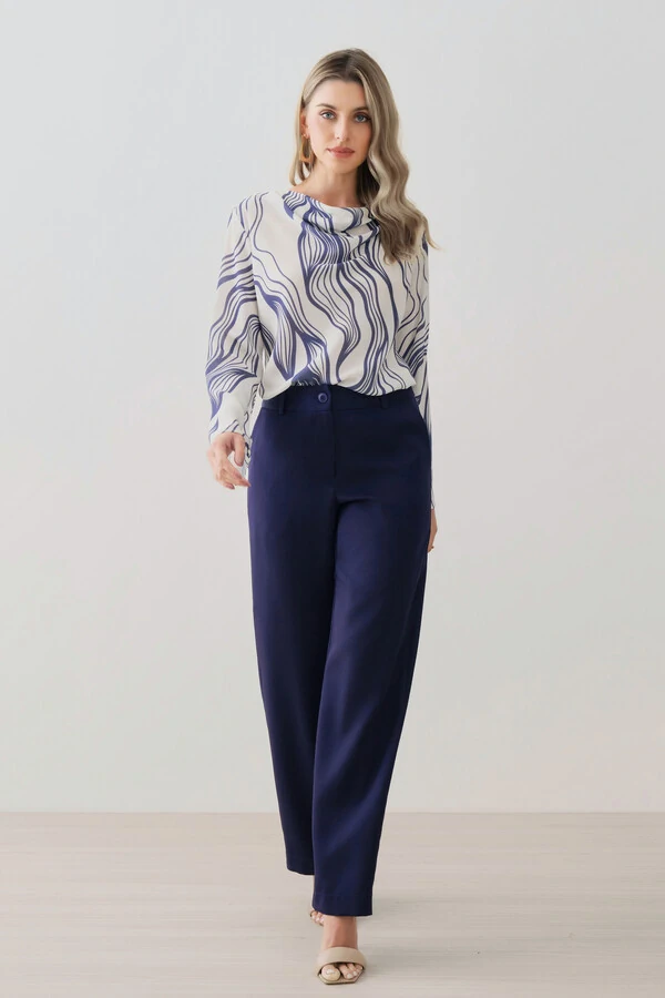 Blusa Abstrata Manga Longa Flare Decote Drapeado (cópia)