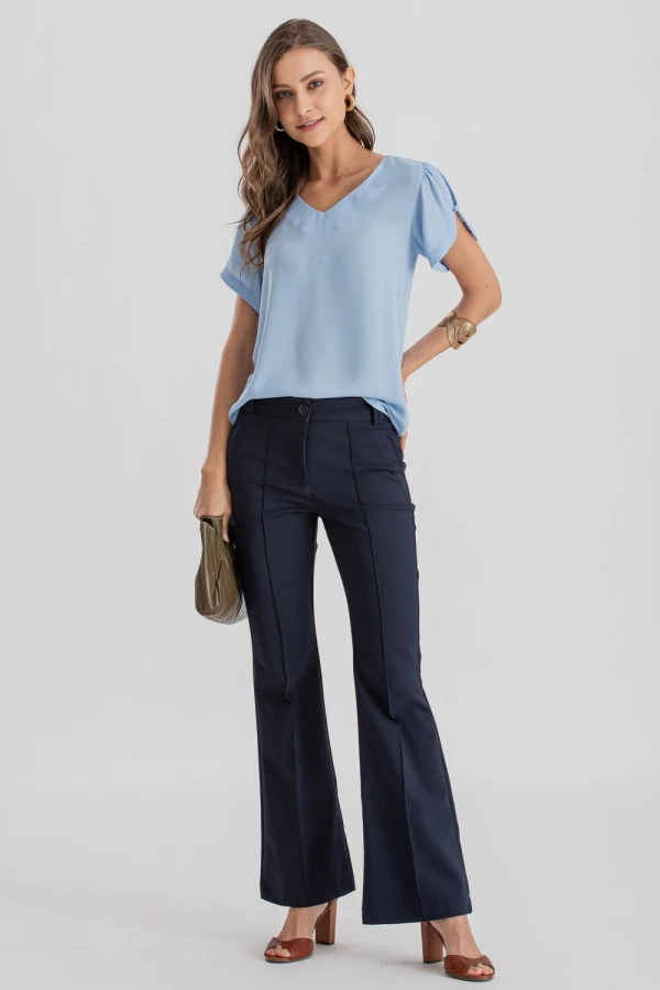 Blusa manga aberta botão forrado
