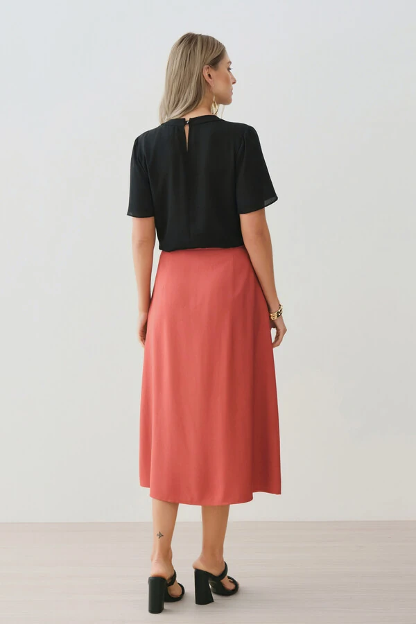 Blusa Decote Redondo Ombro Prega