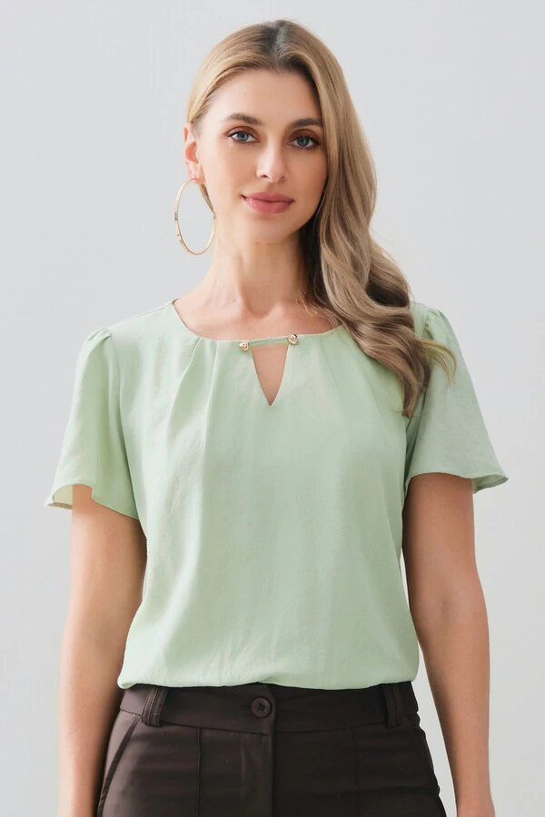 Blusa Decote Vazado Pregas Gold Double