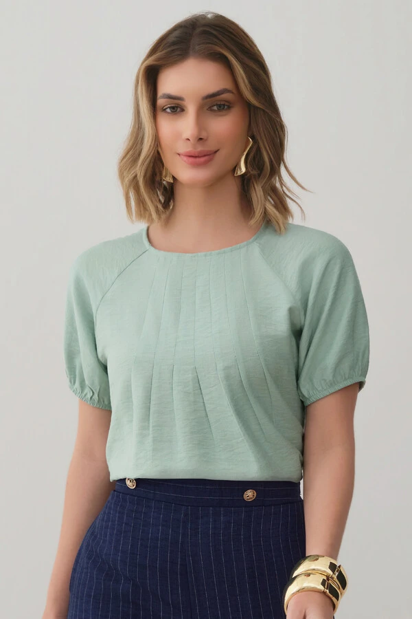 Blusa Manga Raglan Elástico Pregas