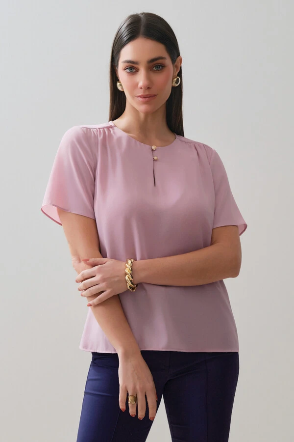 Blusa Decote Gota Gold Pérola Double Ombro Franzidos
