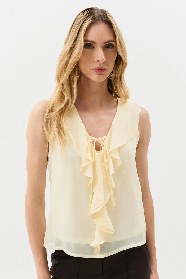 Regata de Chiffon Yoryu Decote V Babado Laço