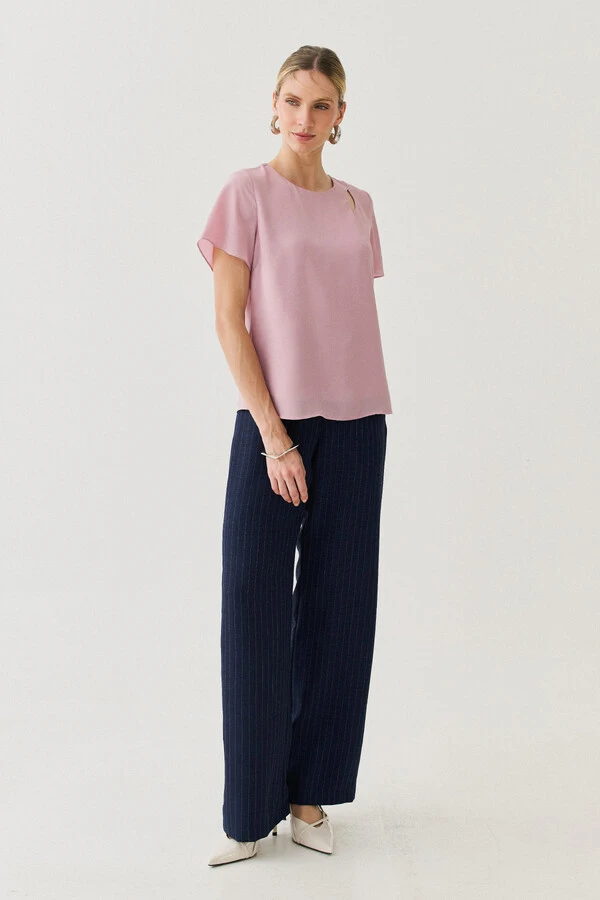 Pantalona Slim Risca de Giz Botões Gold