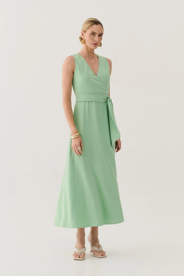 Vestido Midi Regata Transpassado de Alfaiataria Cinto