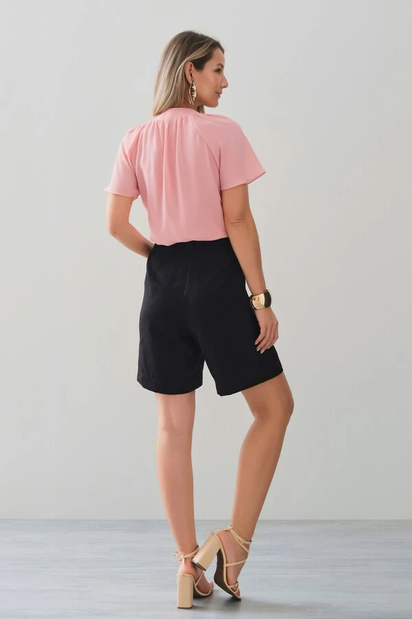 Blusa Manga Raglan Decote Lastex Laço