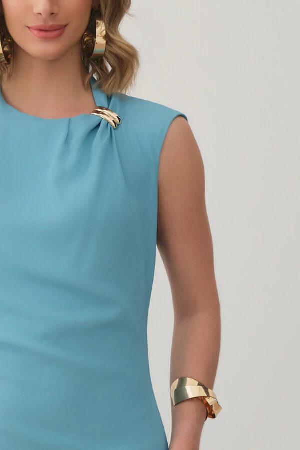 Vestido Midi Regata Assimétrica Decote Pregas Gold