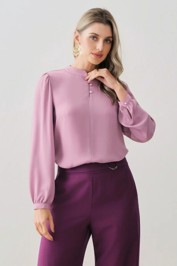 Blusa Manga Longa Punho Gola Baixa Mini Botões Triple