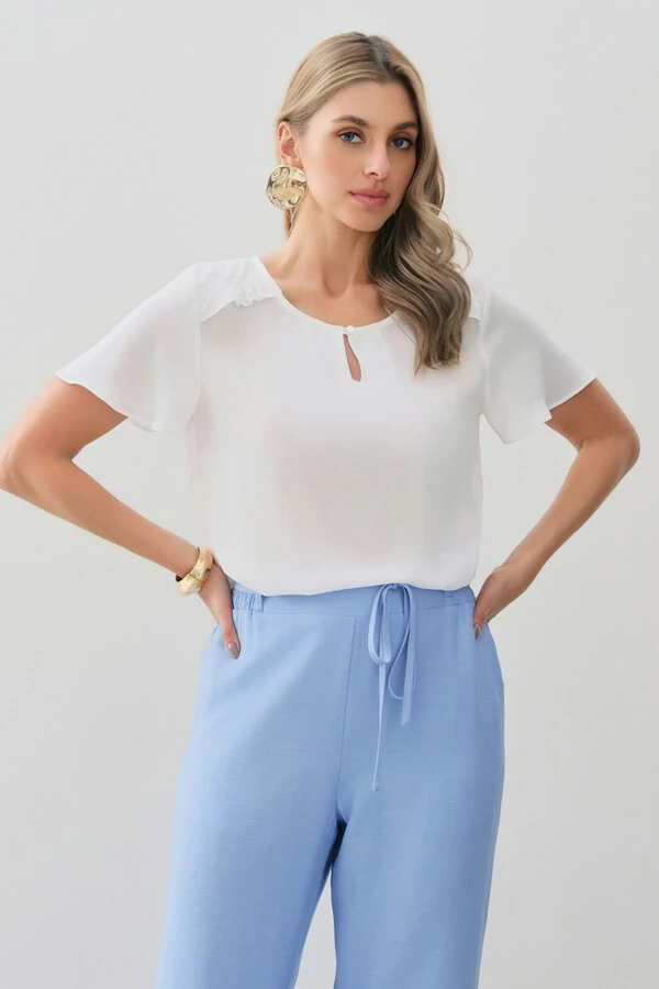 Blusa Decote Gota Vazado Mini Botão Ombro Babadinho