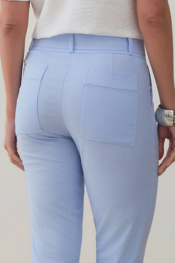 Calça Cigarrete de Linho Pregas Passante Double Cinto Listrado