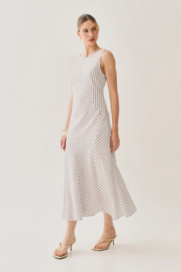 Vestido Midi Regata Listrado Recortes