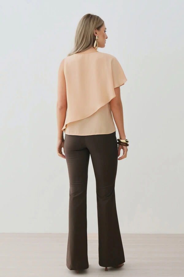 Blusa Assimétrica Dupla Transpassada Um Ombro Só Laço