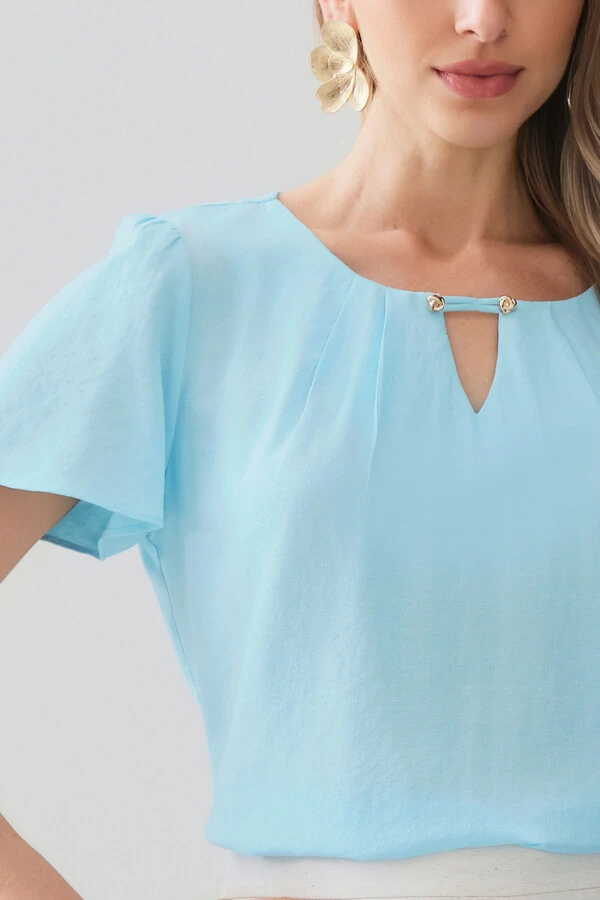 Blusa Decote Vazado Pregas Gold Double