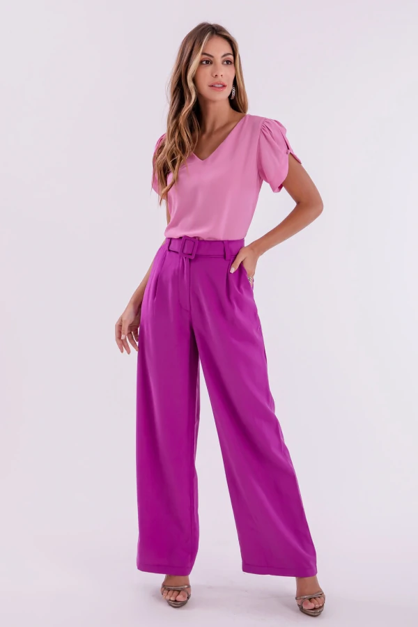 Blusa manga aberta botão forrado