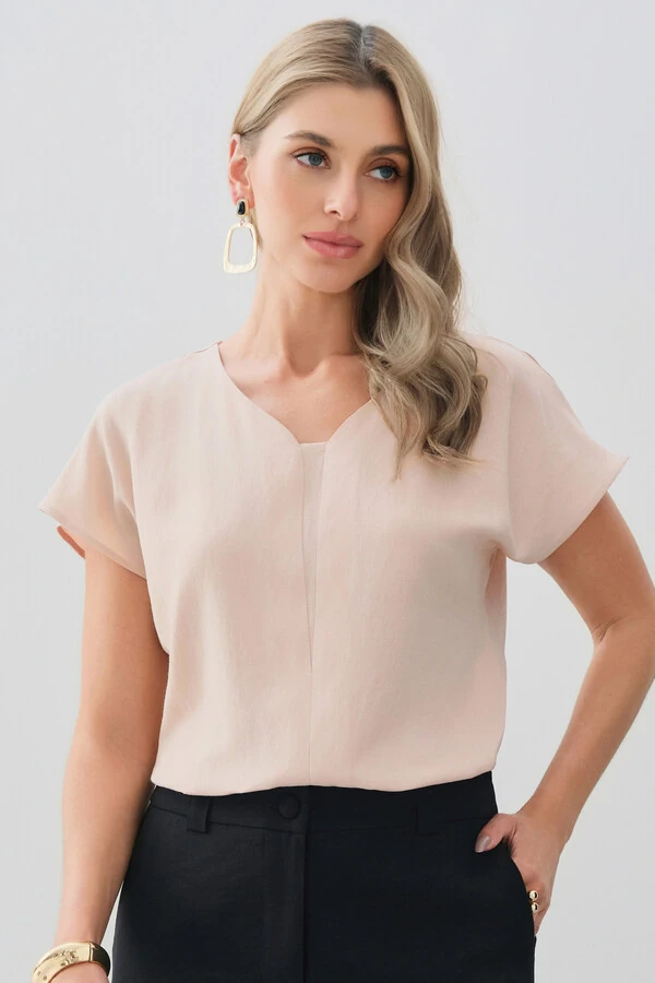 Blusa Manga Morcego Decote V Recorte