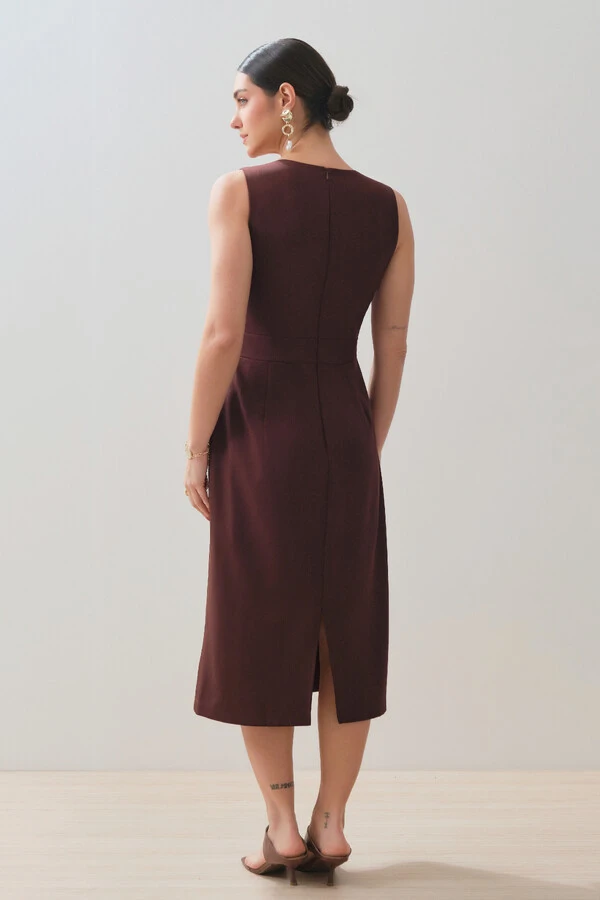 Vestido Midi Regata Decote V Recorte