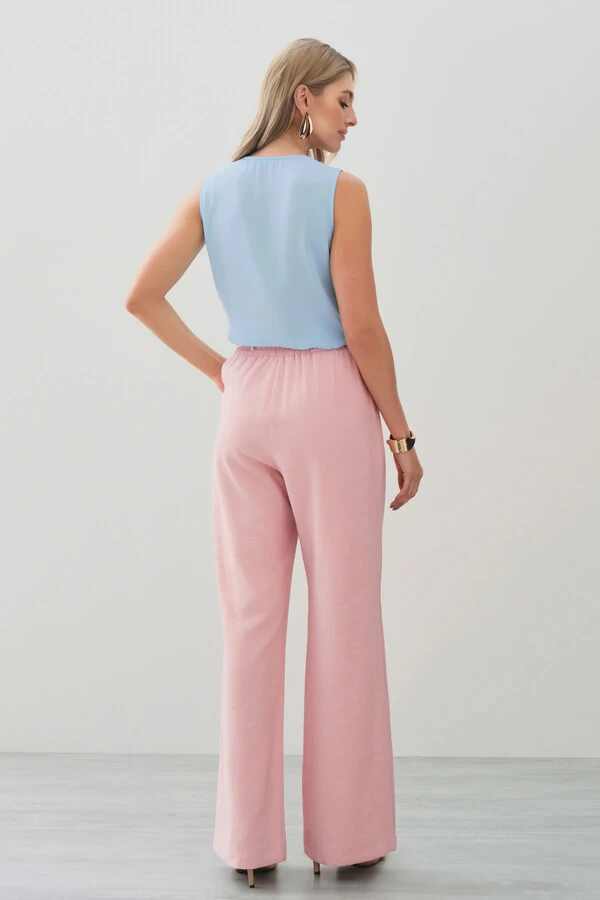 Calça Reta Cintura Elástico Laço Fino