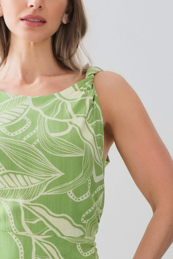 Vestido Midi Regata Assimétrico Transpassado Folhagem Um Ombro Torcido Lateral Franzida