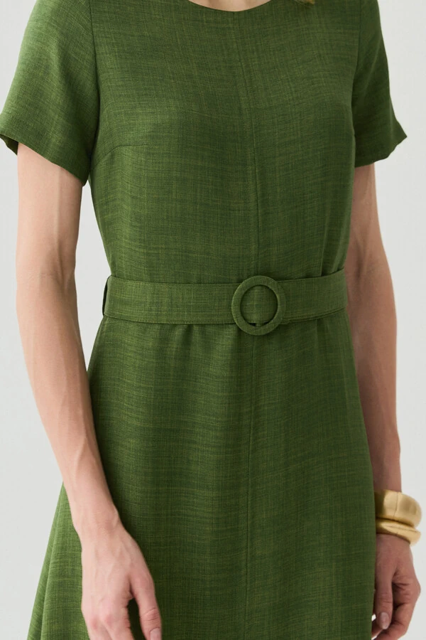 Vestido Midi Cinto Fivela Forrada