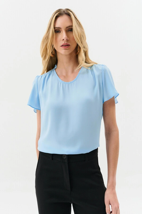 Blusa Mini Gola Franzida Ombro Franzido