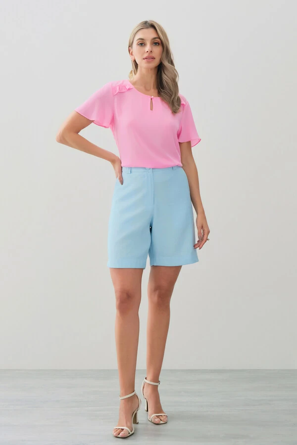 Blusa Decote Gota Vazado Mini Botão Ombro Babadinho