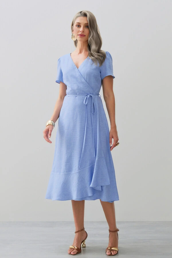 Vestido Midi Transpassado Camada Laço