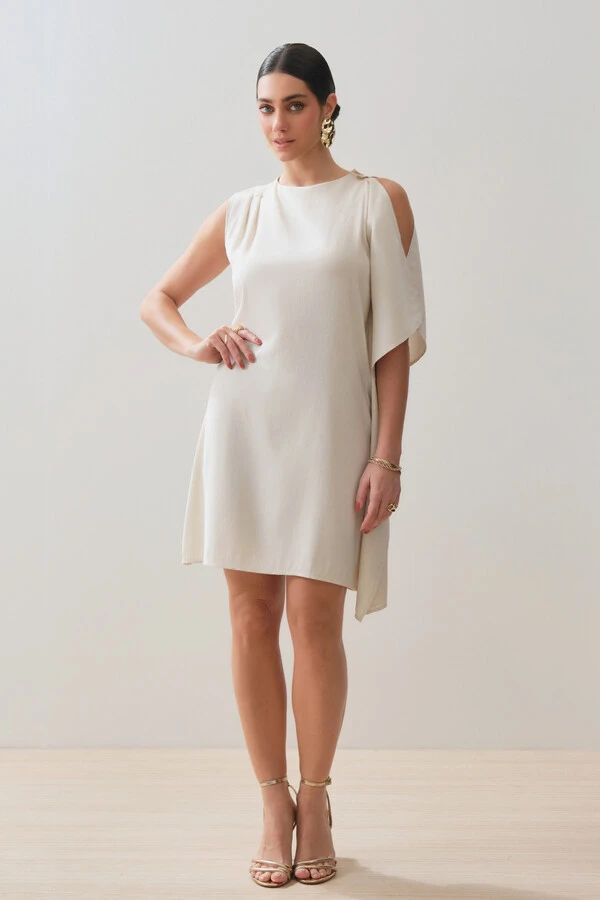 Vestido Regata Assimétrico Ombro Pregas Double Drapeado Gold