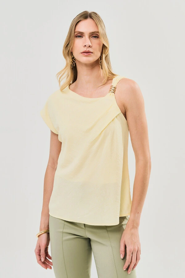 Blusa Assimétrica Alça Gold Pregas