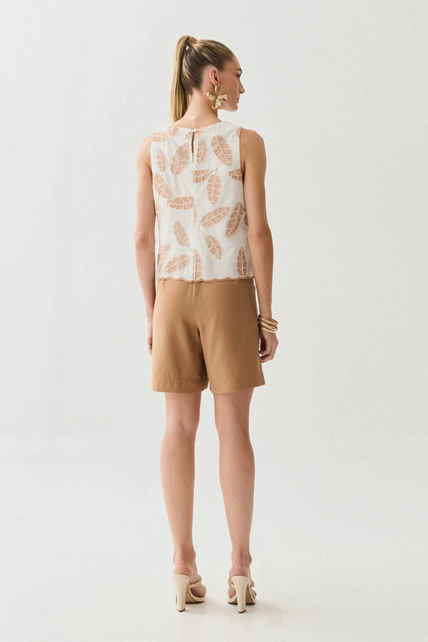 Regata de Algodão Bordado Folhagem Barrada