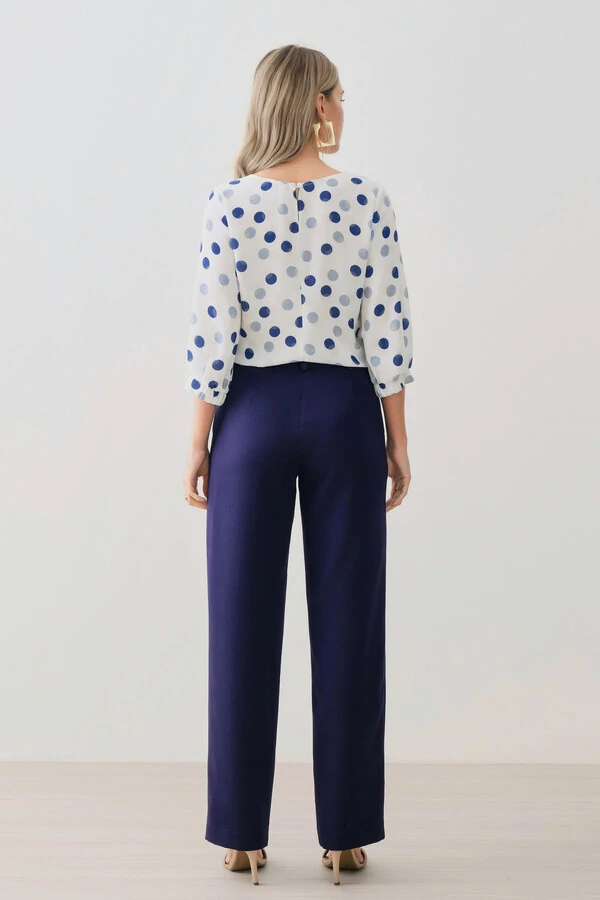 Blusa Poa Manga 3/4 Elástico Pregas