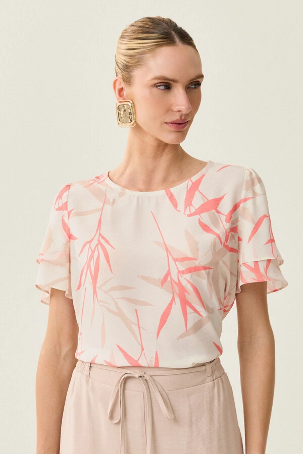 Blusa Folhagem Manga Dupla