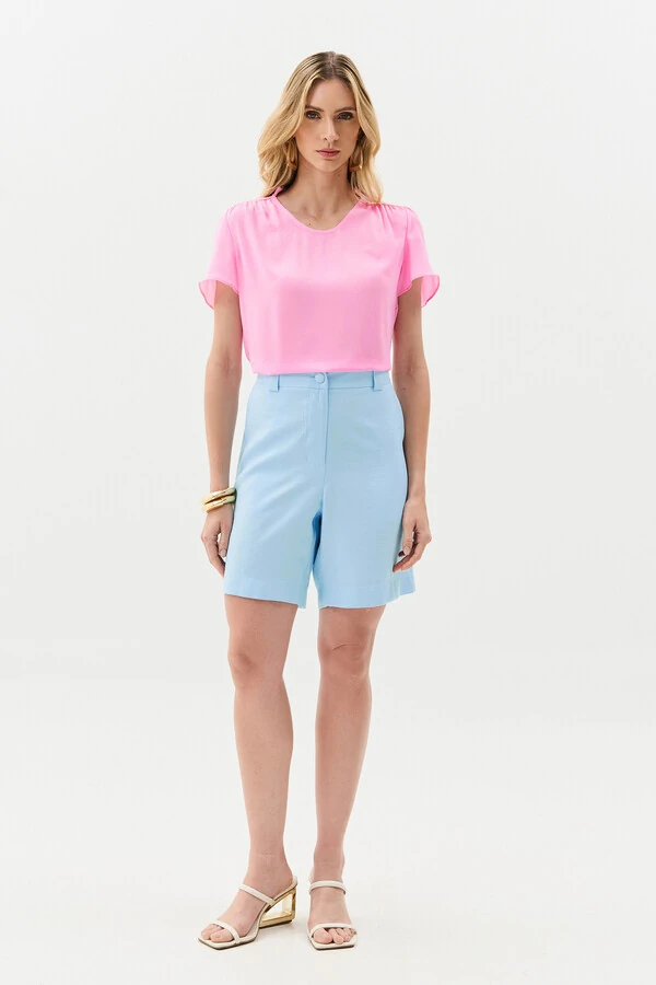Blusa Mini Gola Franzida Ombro Franzido