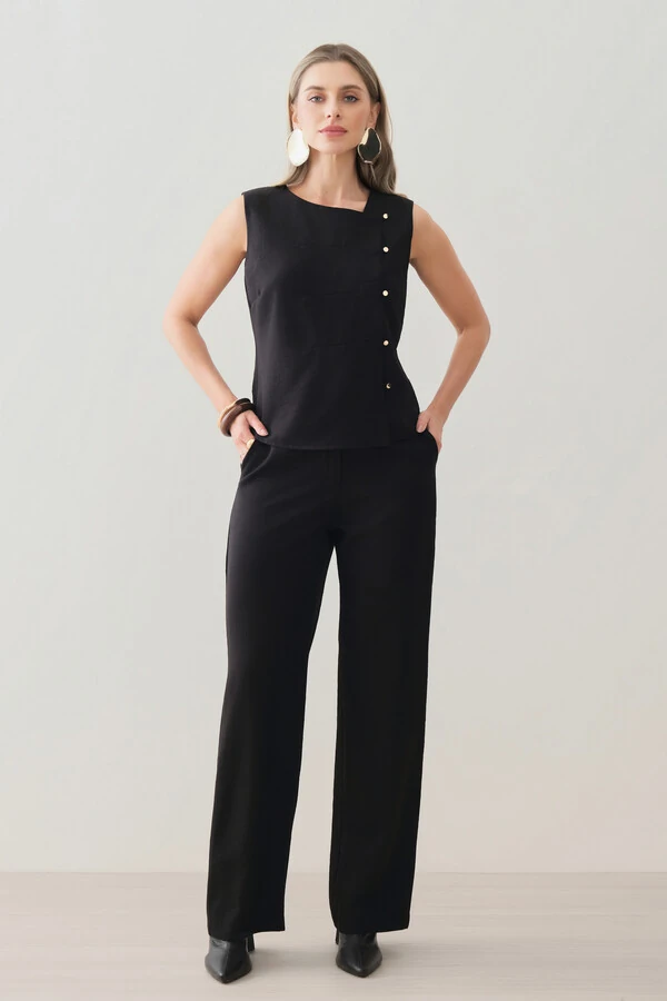 Conjunto de Camisa Regata Assimétrica Pence Mini Botões Gold