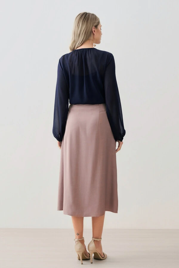 Blusa de Chiffon Yoryu Manga Longa Decote Gota Laço