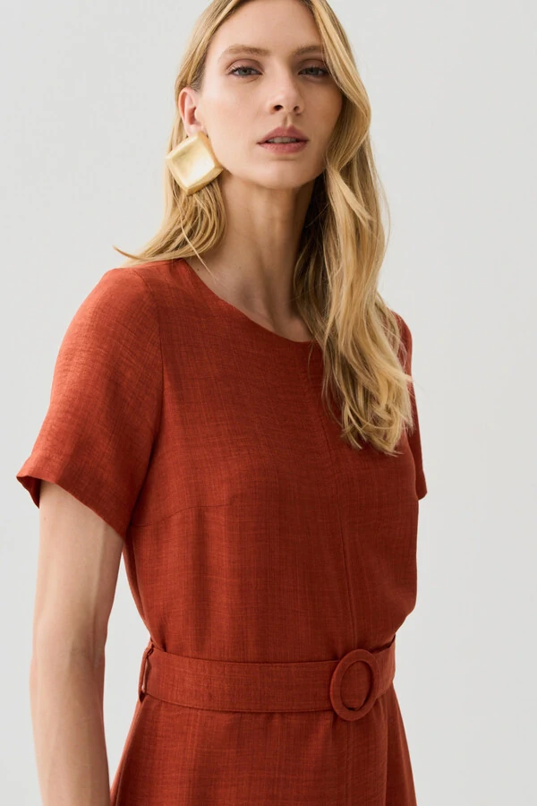 Vestido Midi Cinto Fivela Forrada