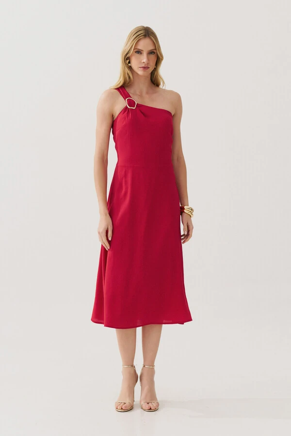 Vestido Midi Regata Assimétrico Um Ombro Só Gold