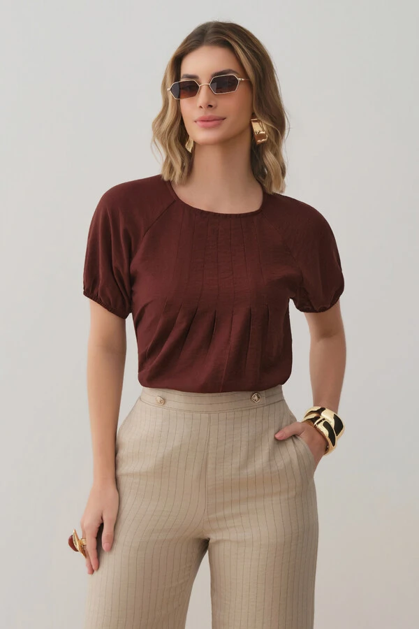Blusa Manga Raglan Elástico Pregas