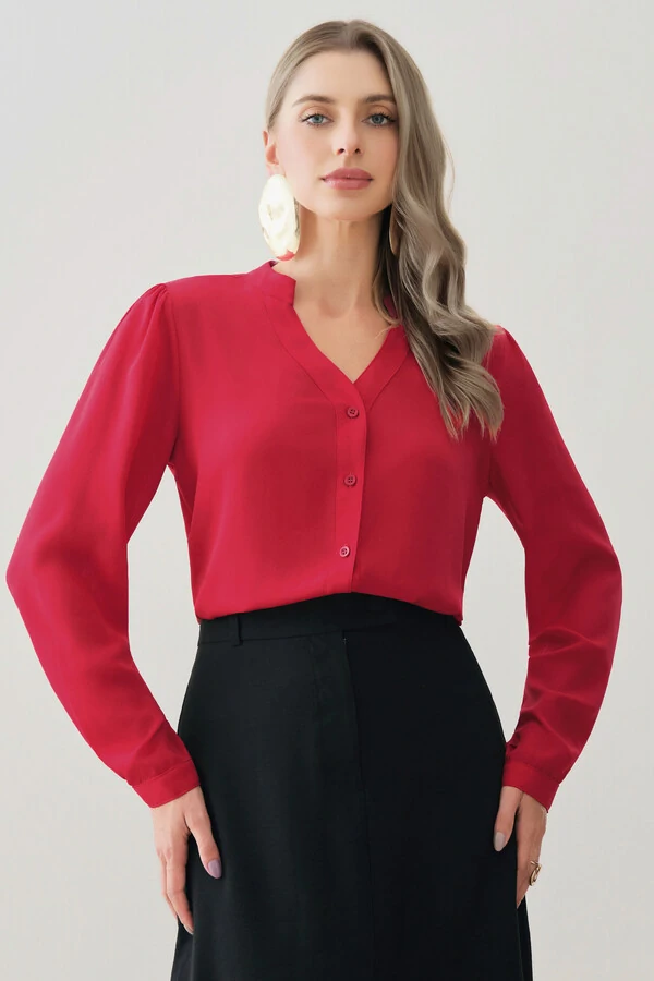 Camisa Manga Longa Punho Gola Baixa Decote v