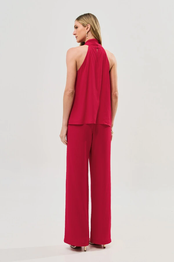 Conjunto de Blusa Regata Frente Única Faixa e Pantalona Nervura