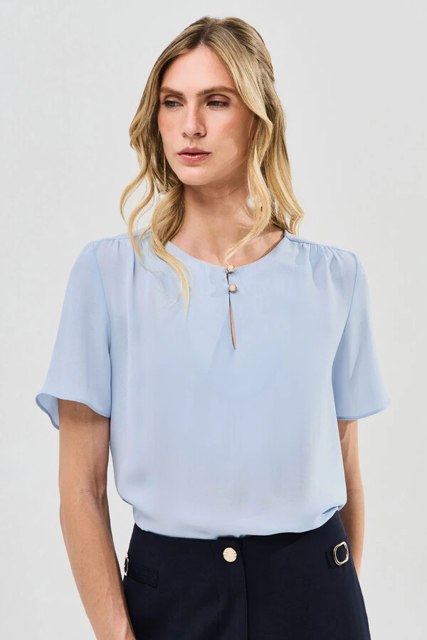 Blusa Decote Gota Gold Pérola Double Ombro Franzidos