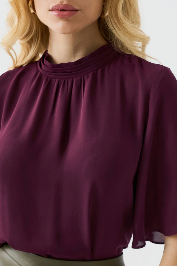 Blusa Manga Evasê Gola Baixa Pregas Triple Franzido